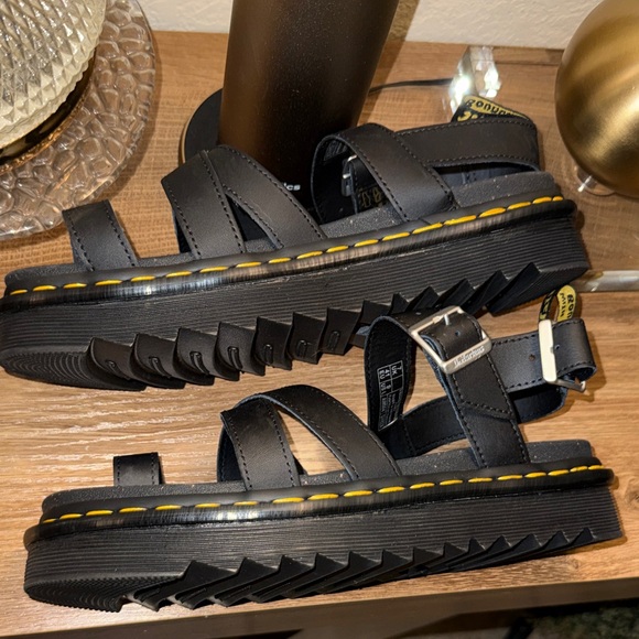 Dr martens Black Strappy Sandals with Yellow Stitching - Picture 5 of 8